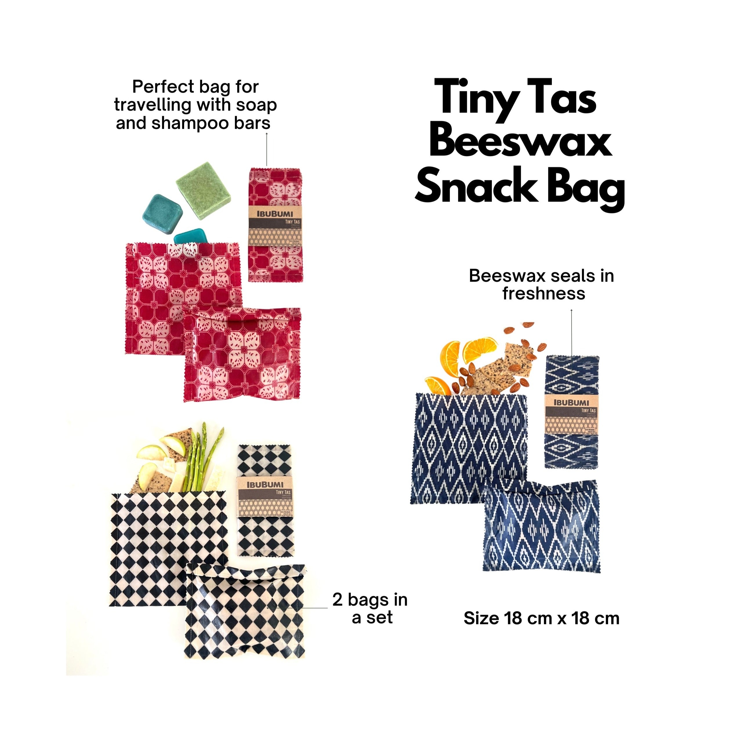 Reusable Beeswax Snack Bags - Tiny Tas